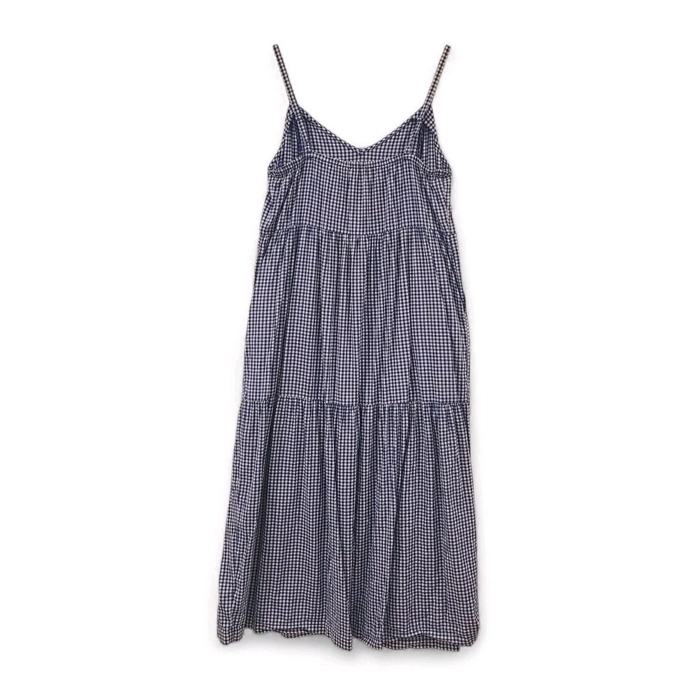 Old Navy Blue White Gingham Midi Dress Womens Medium Cotton Rayon Tiered Strappy - Picture 4 of 6
